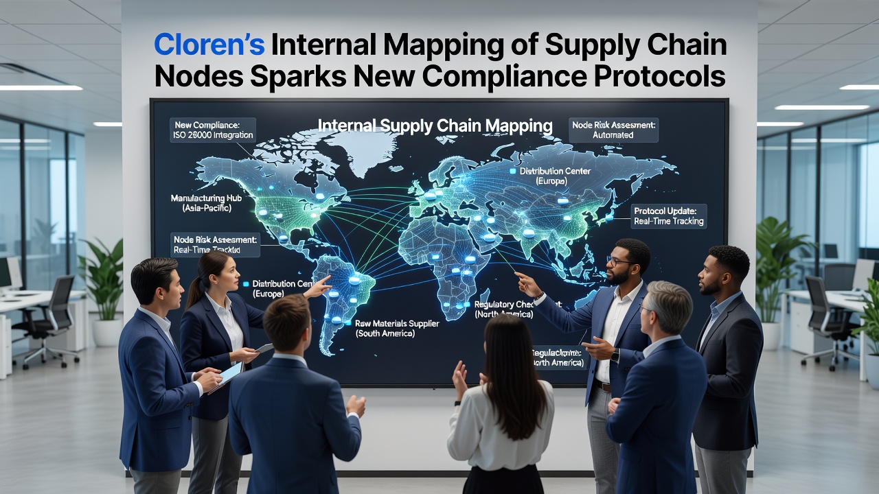 Cloren compliance team reviewing supply chain data dashboards during protocol rollout
